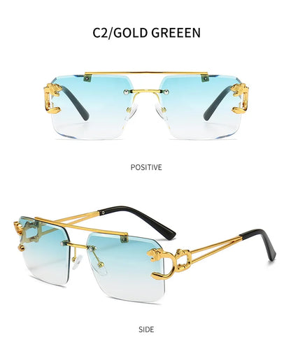 KAMMPT Vintage lunettes de soleil sans monture hommes femmes mode surdimensionné carré nuances lunettes nouveau Double pont dégradé UV400 lunettes de soleil