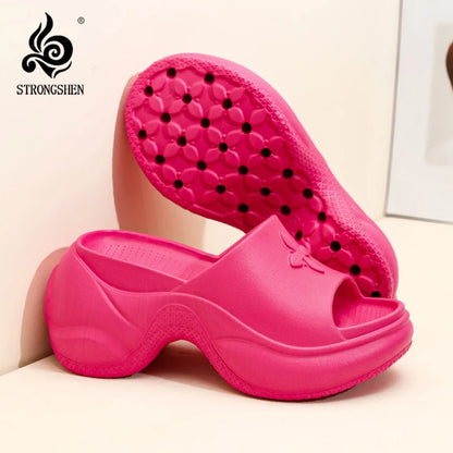 STleargSHEN-Pantoufles d'été à l'offre elles optiques pour femmes, tongs hautes de 9cm, talons compensés, chaussures de plage, pantoufles à plateforme épaisse