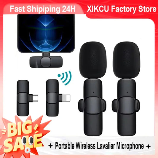 XIKCU Microphone Lavalier sans fil Portable enregistrement Audio vidéo Mini micro pour iPhone diffusion en direct téléphone de jeu avec réception