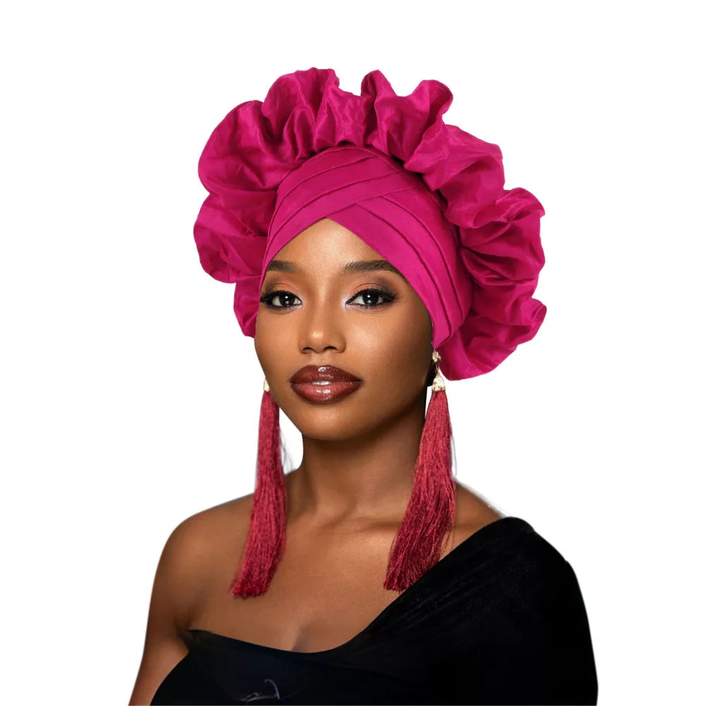 Nouveau bonnet Turban à volants pour femmes, couvre-chef en soie brute africaine, automne, Nigeria, Gele de mariage, bandeau de fête, couvre-chef pour dame