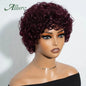 Jerry bouclés perruques de cheveux humains pour les femmes noires 10 pouces court Pixie Afro crépus bouclés perruque avec frange brun couleur cheveux perruques Allure