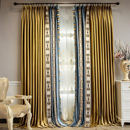 Rideaux en velours ombré or et bleu, haut de gamme, style européen et américain de luxe, pour chambre à coucher, salon, personnalisation de villa