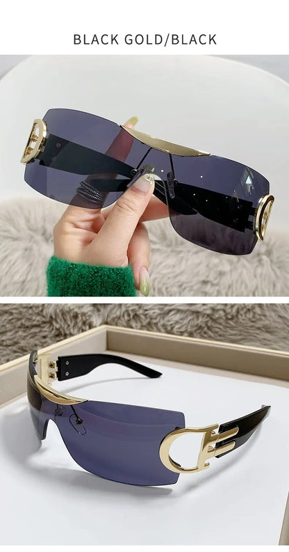 Lunettes de soleil Y2K sans monture pour femmes, lunettes de soleil sans cadre, nuances de chimshield, futuriste, respirant, unisexe, rond, mode