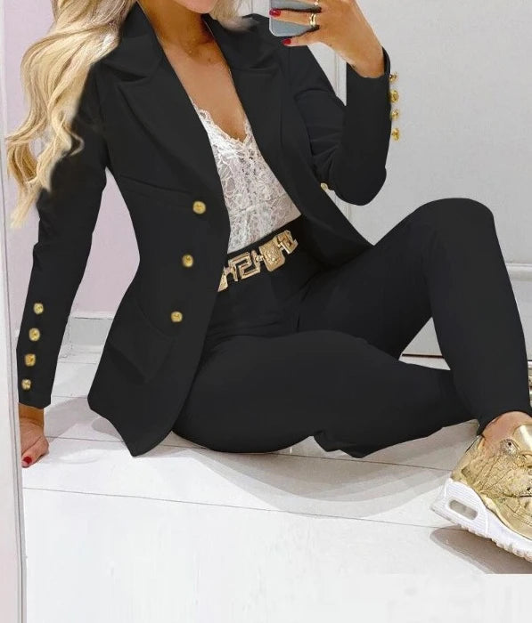 Ensemble deux pièces pour femmes, vêtements d'automne, manteaux et pantalons, mode polyvalente, décontracté, veste à manches longues et pantalon, 2023