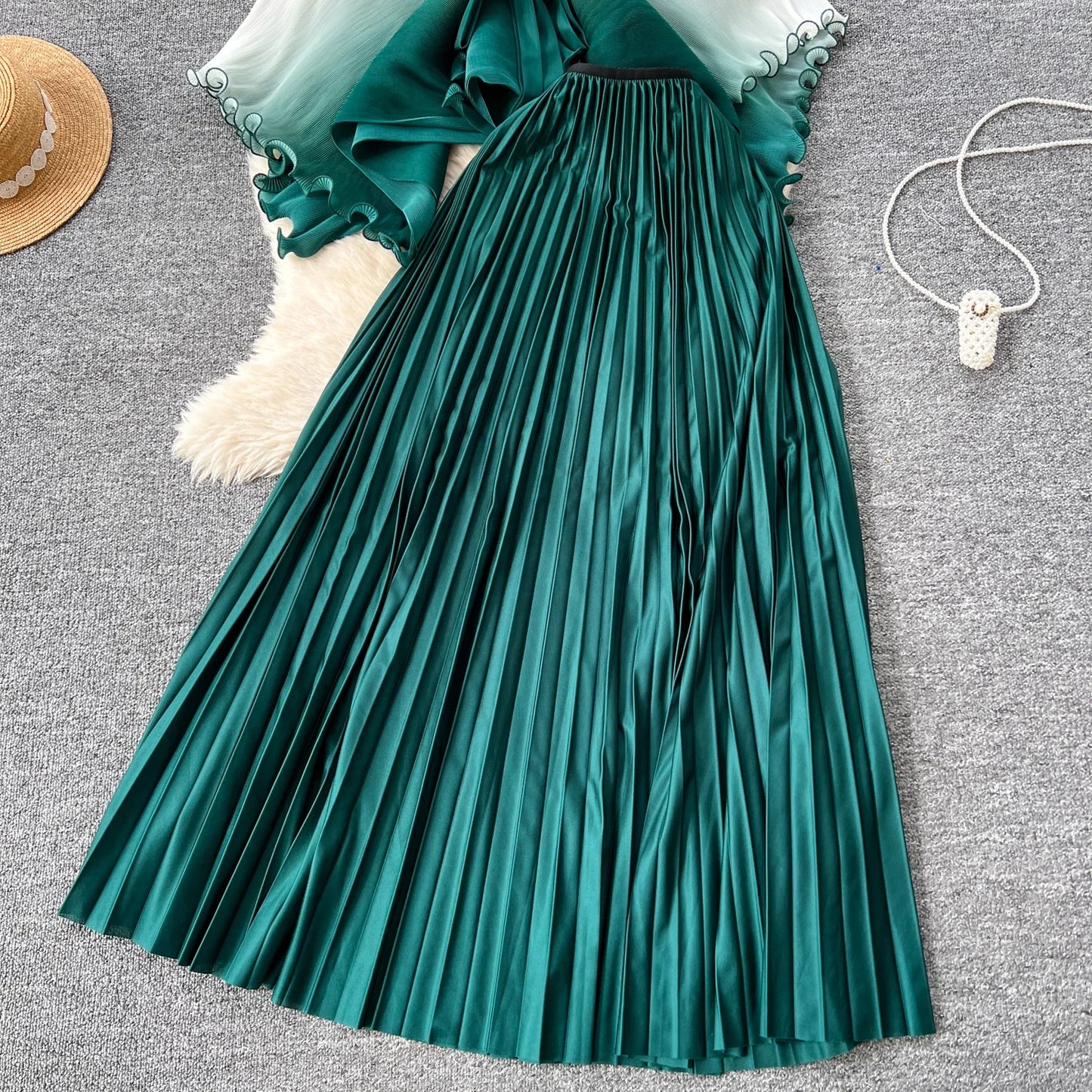 Miyake pli changement progressif couleur bord ondulé costume soleil jupe plissée à la mode et élégant deux pièces ensembles tenues pour femmes