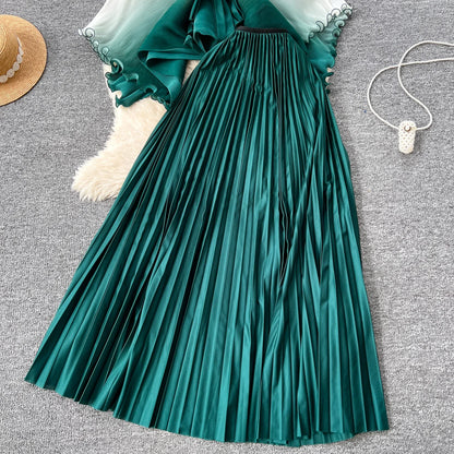 Miyake pli changement progressif couleur bord ondulé costume soleil jupe plissée à la mode et élégant deux pièces ensembles tenues pour femmes