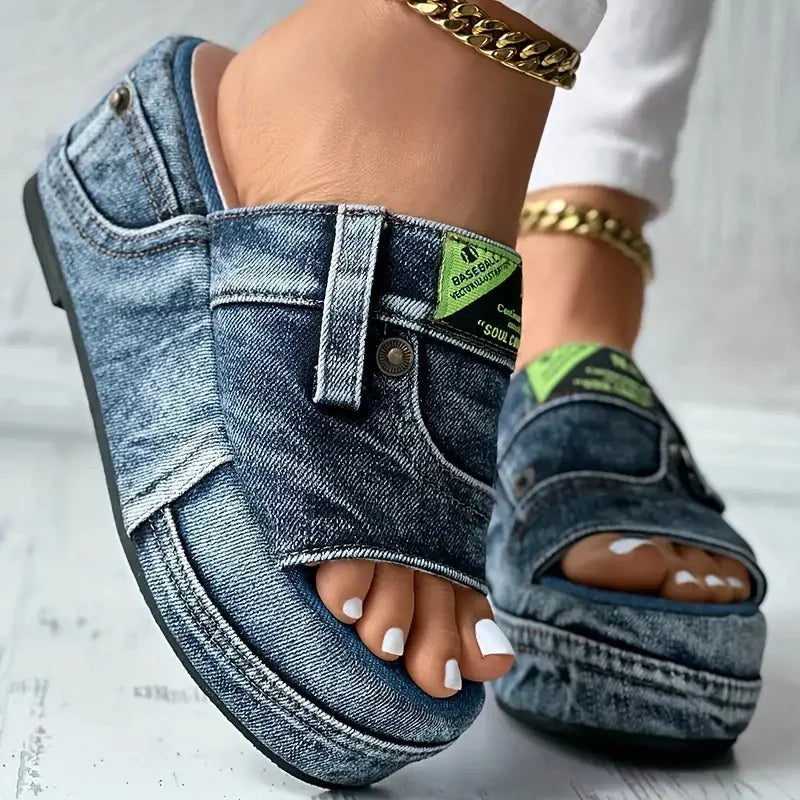 Plate-forme femmes pantoufles nouvel été élégant Denim sandales confortable sans lacet chaussures plage marche pantoufles diapositives décontractées femmes
