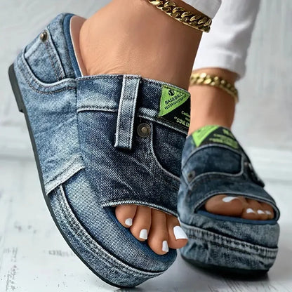 Plate-forme femmes pantoufles nouvel été élégant Denim sandales confortable sans lacet chaussures plage marche pantoufles diapositives décontractées femmes