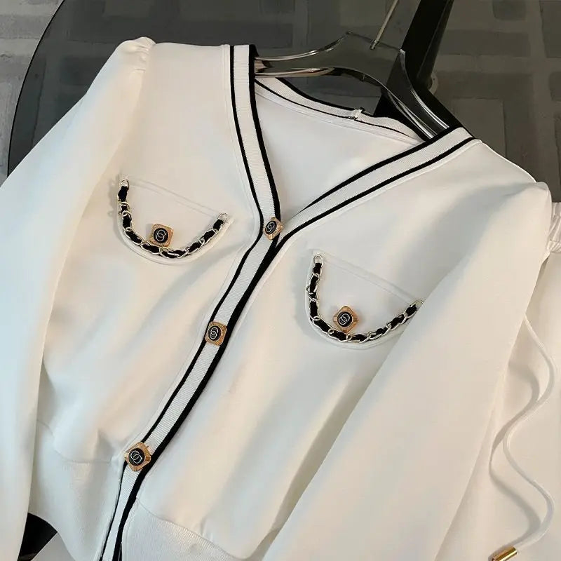 Printemps et automne haut de gamme sport décontracté ensemble femmes Western col en v haut pantalon à jambes larges deux pièces Setj Uicy Corture survêtement