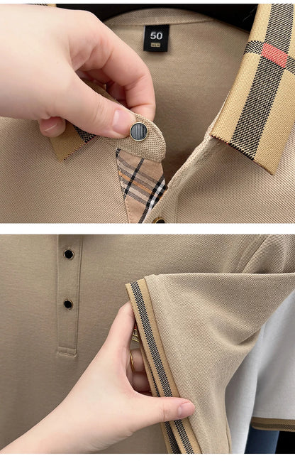 Polo d'été à manches courtes pour hommes, mode golf, design haut de gamme, broderie en soie glacée exquise, T-shirt respirant, 2025