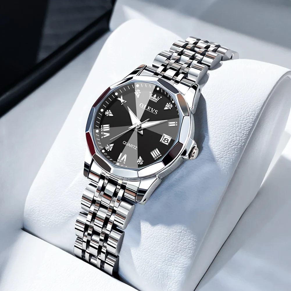 OLEVS – montre à Quartz pour femmes, élégante, mode, marque de luxe, originale, étanche, acier inoxydable, Date lumineuse