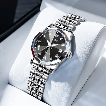 OLEVS – montre à Quartz pour femmes, élégante, mode, marque de luxe, originale, étanche, acier inoxydable, Date lumineuse