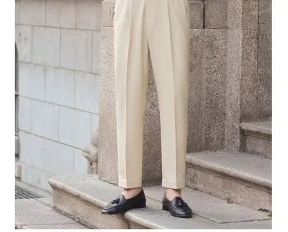 BS Vintage taille haute hommes décontracté pantalon droit Smalltrousers affaires britanniques Paris boucle blanc pantalon Long