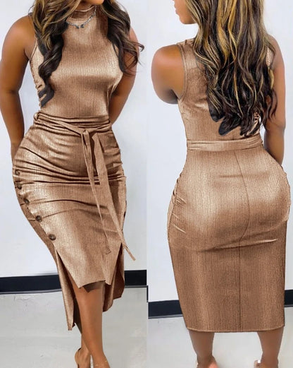 Robes pour femmes 2023 élégant col montant noué déatil boutonné robe de soirée 2023 automne hiver printemps nouvelle mode décontractée