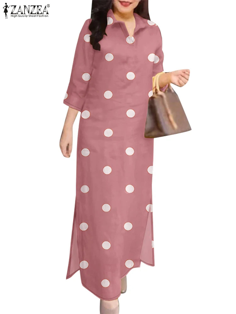Eleagnt à pois femmes Robe grande taille été Robe d'été 2025 ZANZEA mode revers cou 3/4 manches Baggy travail robes Robe Femme
