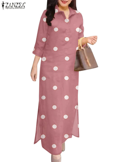 Eleagnt à pois femmes Robe grande taille été Robe d'été 2025 ZANZEA mode revers cou 3/4 manches Baggy travail robes Robe Femme
