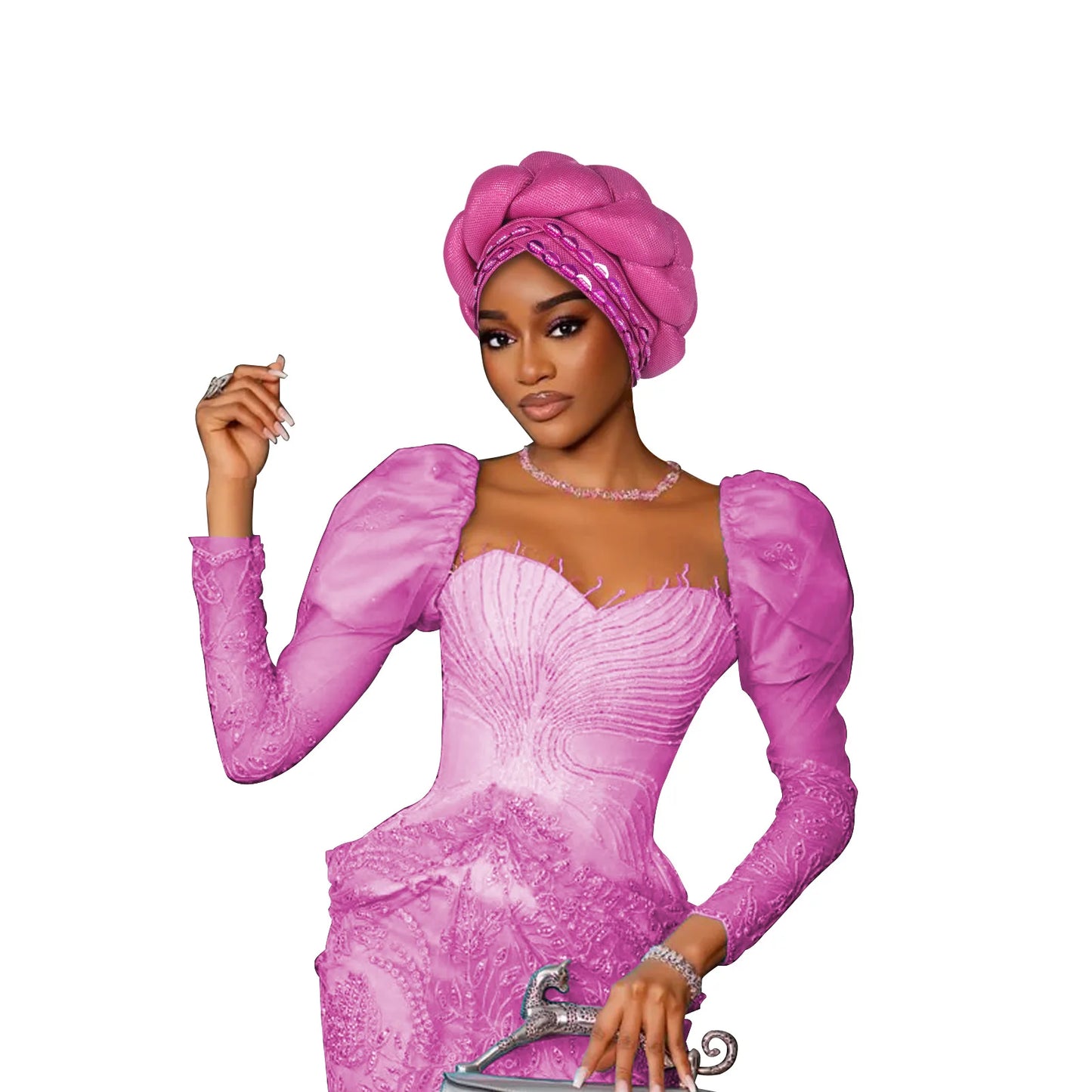 Couvre-chef africain Auto Gele déjà fabriqué, Turban brillant pour femmes, Hijab nigérian tressé, couvre-chef pour fête de mariage