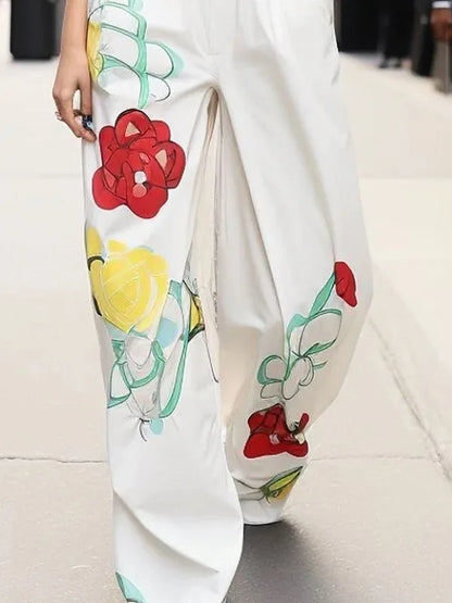 Krisstargirl tenue d'été 2 pièces ensemble pour femme 2025 nouvelle fleur imprimé Blouses haut et pantalon plissé à jambes larges ensembles femme vêtements