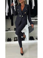 Mode Double boutonnage à manches longues costume ensemble femmes nouveau automne hiver coupe ajustée petite jambe pantalons longs femme bureau 2 pièces ensemble