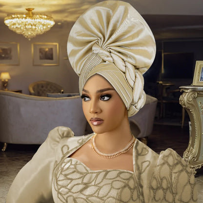 NigWin-Turban Africain de Haute Qualité pour ixde Mariage, Cravate de Sauna, Aso Oke Gele, Déjà Fabriqué, Auto Gele, 2025