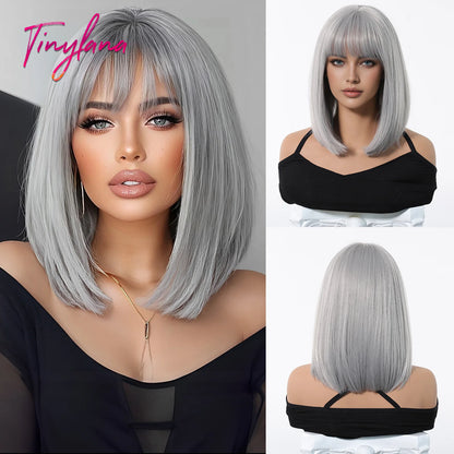 Perruques synthétiques blondes marron clair avec frange pour femmes, perruques Bob courtes droites quotidiennes, faux cheveux Cosplay Halloween résistantes à la chaleur