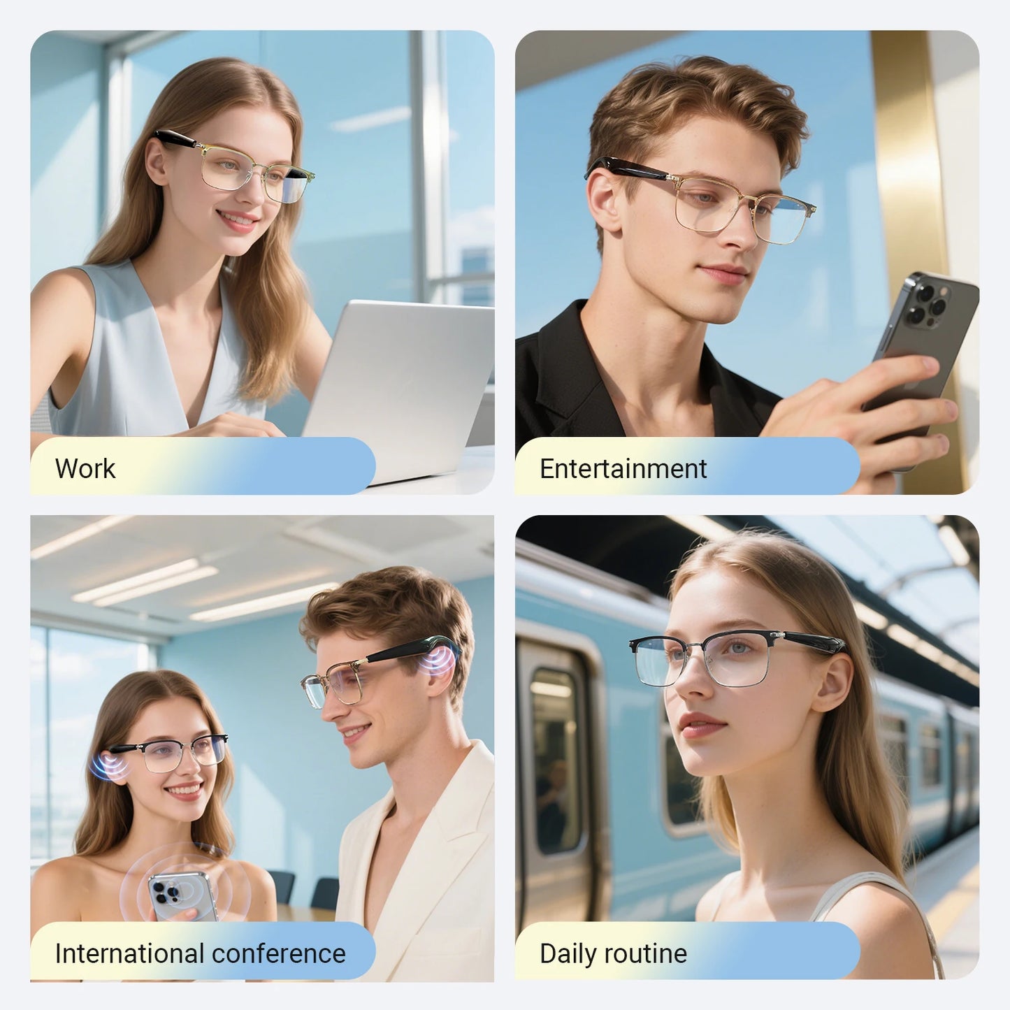 Lunettes intelligentes AI, traduction multilingue, réponse au téléphone, écouter de la musique, Protection des yeux d'été, lumière bleue, lunettes de mode