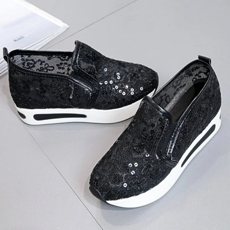 Chaussures plates en dentelle à plateforme pour femmes, baskets de Sport en maille respirantes, sandales décontractées, pour course à pied, plage, danse à bascule, nouvelle collection été 2023