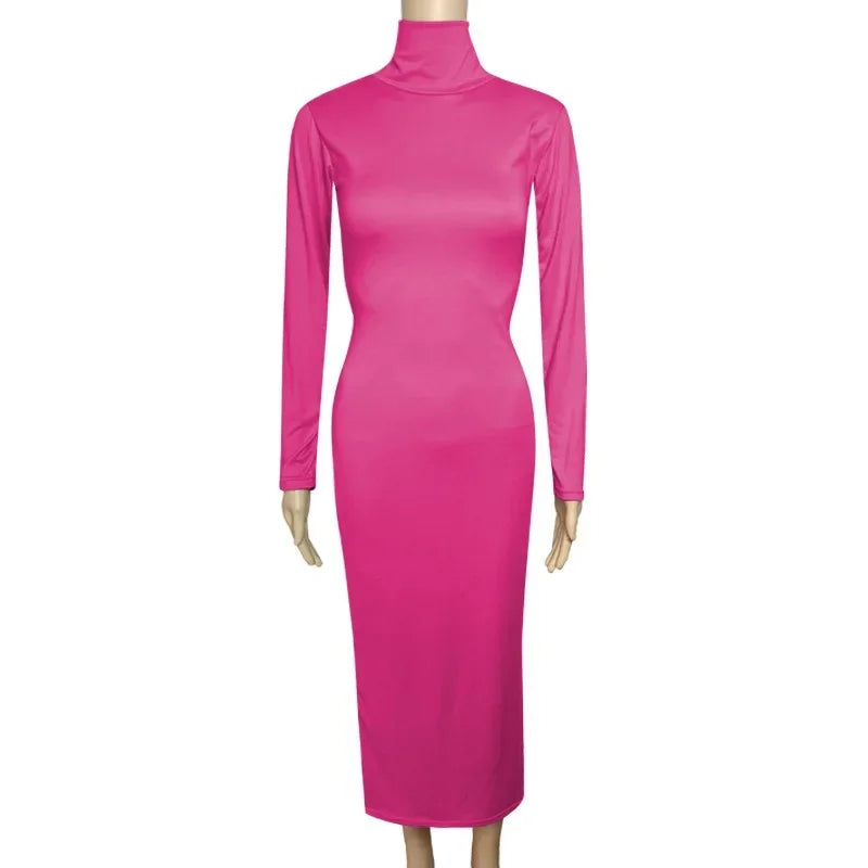 Robe longue à col haut pour femme, couleur unie, Sexy, élégante, transfrontalière, B105, AE, Stockpile, à la mode, automne