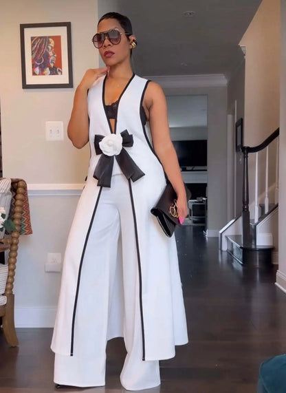 Ensemble de survêtement assressentipour femme, pantalon à glaçure épissée, pantalon à jambe large, longueur de rinçage, élégant, travail de rue, 2 pièces