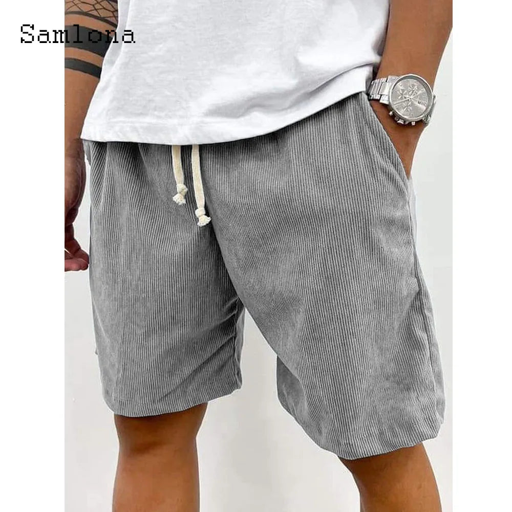 2025 hommes Stand poche décontracté plage Shorts solide velours côtelé Shorts mâle cordon demi pantalon Sexy hommes vêtements grande taille S-5XL