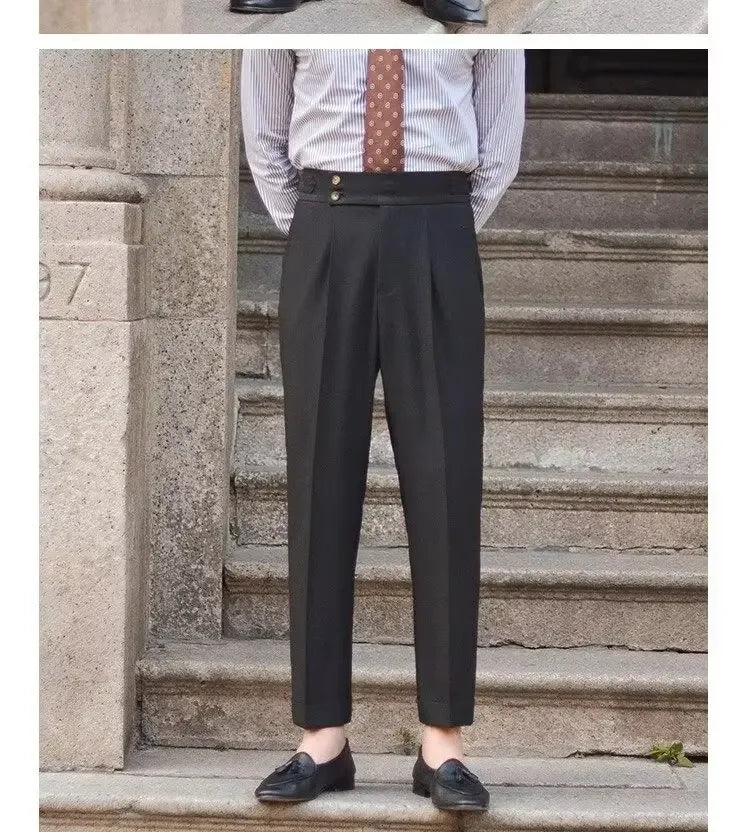 BS Vintage taille haute hommes décontracté pantalon droit Smalltrousers affaires britanniques Paris boucle blanc pantalon Long