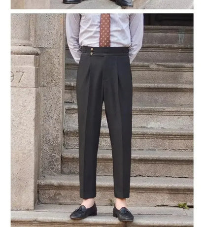 BS Vintage taille haute hommes décontracté pantalon droit Smalltrousers affaires britanniques Paris boucle blanc pantalon Long