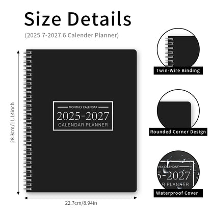 1Pc A4 2025.7-2027.6 Planificateur mensuel et calendrier 2 ans mensuels à partir de 2025 juin. 2027, 24 mensuels, avec 3 autocollants