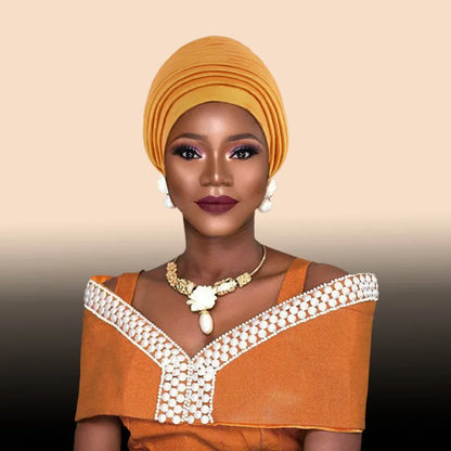 Turban Africain Plissé pour Femme, Déjà Fait, Cravates de Sauna, Bonnet Auto Gele, Hijab Musulman, Mariage Nigérian, Chapeau Rond