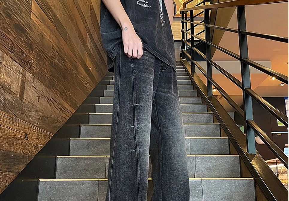 Pantalon en jean Baggy à jambe droite pour hommes |   Jean d'affaires décontracté coupe large et ample pour le style toutes saisons printemps/automne