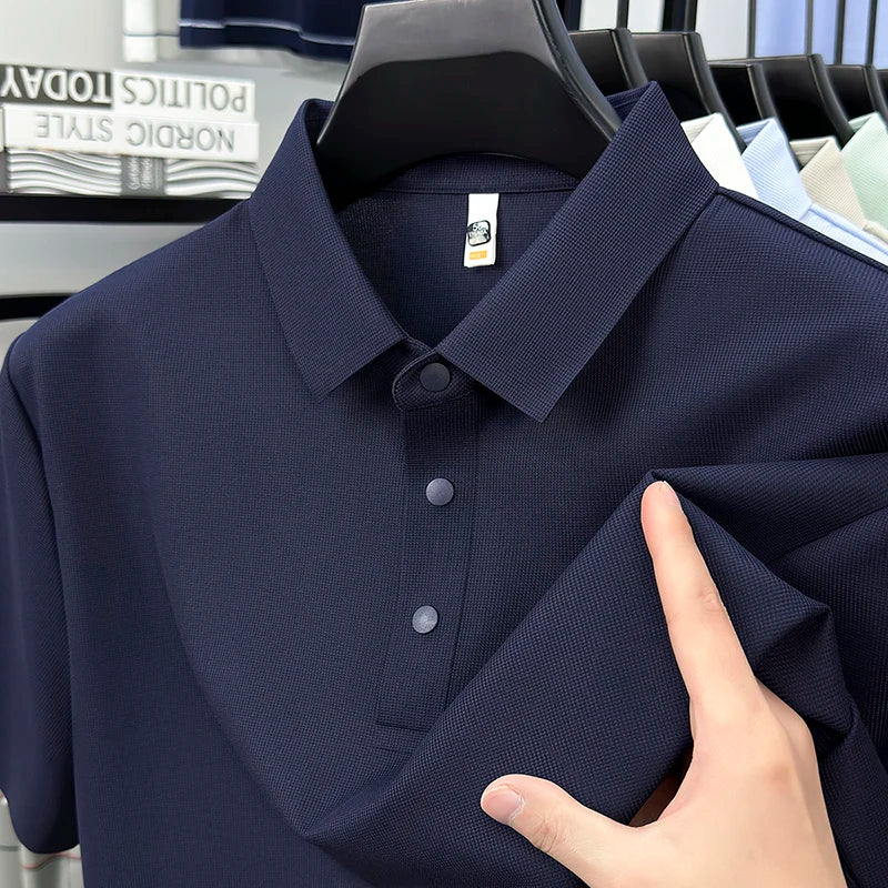 2025 Chemise polo gaufrée sportive pour hommes |   Tailles supérieures de Tennis de Golf évacuant l'humidité S-5XL, boutons-pression, antibactérien 7A de haute qualité