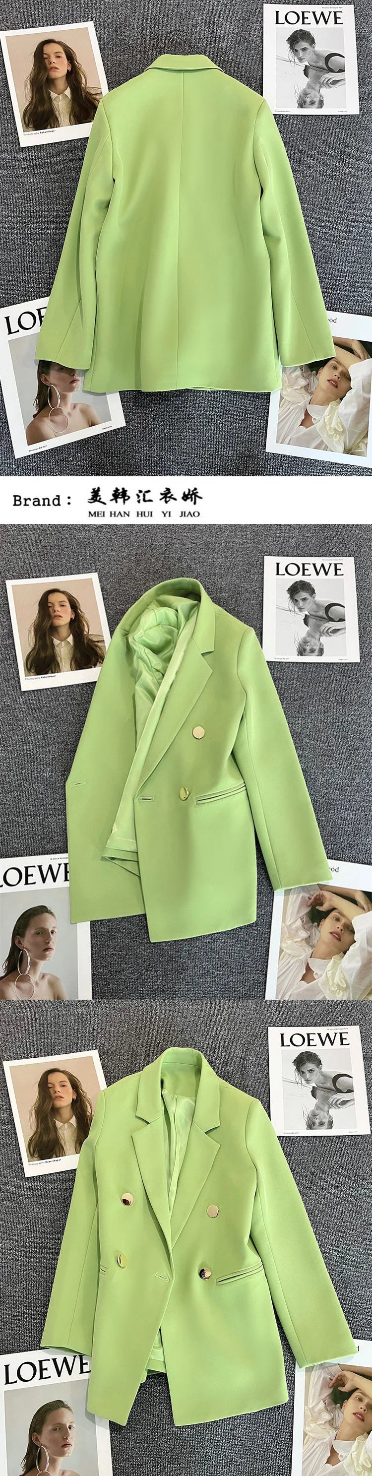 Couleur bonbon OL Blazer printemps automne cranté à manches longues Double boutonnage bouton en métal mince poche Blazer manteaux ZXFS-S602