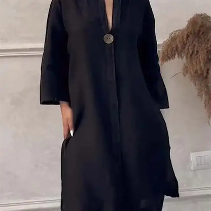 Femmes décontracté boutonné lin irt Long Ne rond couleur Blo vêtements pour animaux de compagnie accessoires