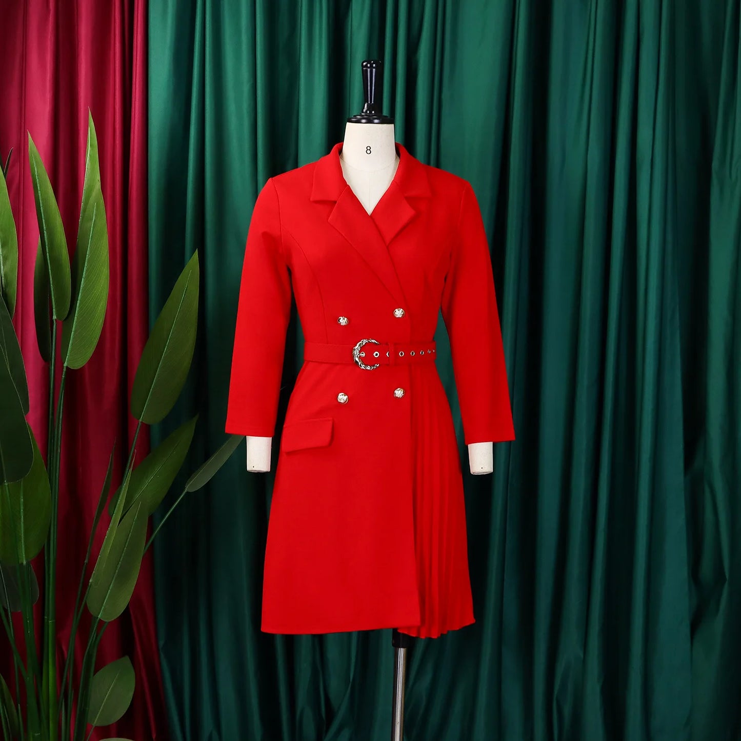 Robe plissée mi-longue à col de costume, taille haute, à la mode, nouvelle collection automne 2025