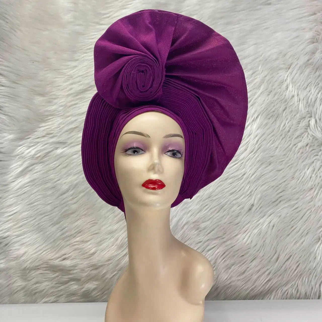 Turban de tête musulman pour femmes, Gele africain violet, casquettes déjà fabriquées, Auto Aso Oke, cravate de sauna Gele, chapeau rond pour dames, Z620-2 de fête