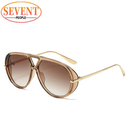 Lunettes de soleil pilote Punk ovales surdimensionnées pour femmes, grande marque de luxe, monture métallique Vintage, lunettes de soleil pour dames, bouclier UV400, 2025