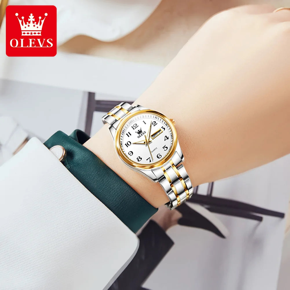 OLEVS montre à Quartz de luxe pour femmes montre élégante en acier inoxydable lumineux étanche semaine Date montre-bracelet dames robe montre