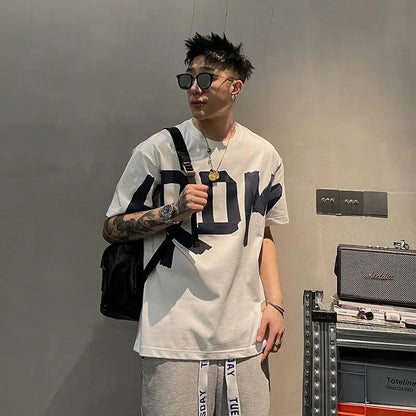 T-shirt manches courtes col rond, décontracté, assorti avec tout, tendance coréenne, couleur unie, lettre imprimée, ample, mode jeunesse, été 2023