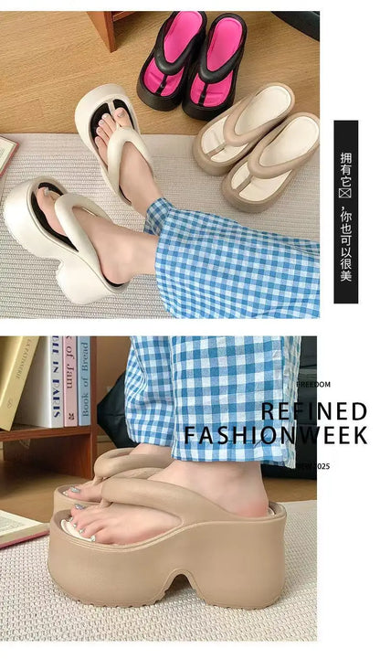 Tongs compensées à Clip pour femmes, sandales de plage à plateforme épaisse, semelle épaisse, pantoufles Eva à talons hauts, été 2025