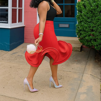 Jupe sirène pour femmes, taille haute, rose, trompette évasée, gaine queue de poisson, volants élégants, fête, événement, classe élastique