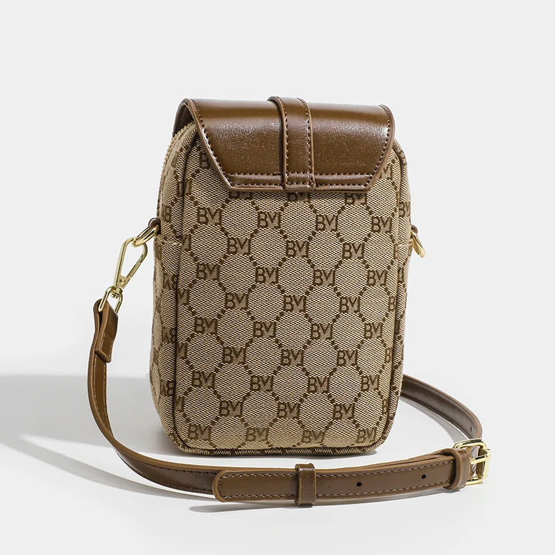 Petit sac rond à croix diagonale à carreaux pour femmes, sac à bandoulière rétro contrasté