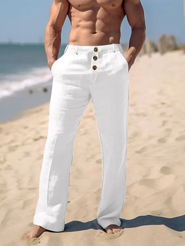 Pantalon de Plage en Coton et Lin pour Homme, Vêtement Décontracté, Respirant, Fin, Style Rétro, Nouvelle Collection Été