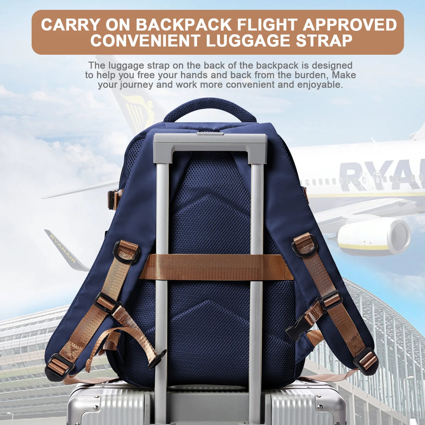 Sac à dos de voyage, sac de cabine, sac à dos Ryanair 40x20x25, sac à dos pour ordinateur portable 15,6 pouces pour hommes et femmes, sac à dos décontracté 40x28x17
