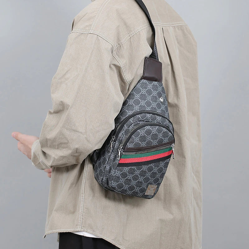 Sac messager multifonction pour hommes, sacs de poitrine en tissu à bandoulière, sac à main décontracté avec trou pour écouteurs