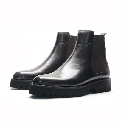 Bottes Chelsea montantes de Style britannique pour hommes, chaussures classiques de luxe en cuir véritable avec bande élastique pour augmenter la hauteur, automne et hiver
